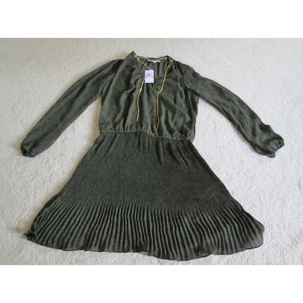 Michael Kors Loden Green Gold Chain Dress y2k style Size 10 NWT